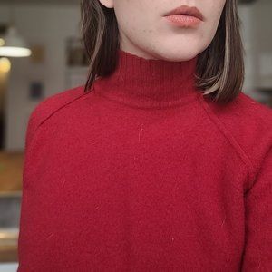 100 % merino wool bright red mock neck sweater